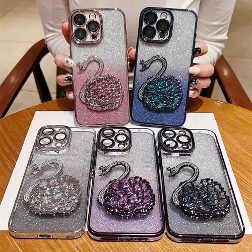 Glitter Swan Graphic Phone Case For iPhone Shockproof Camera Protection Hard Back Cover Protective Case